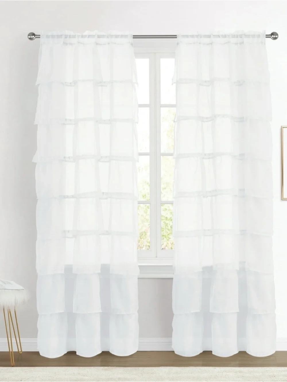 LoveShackFancy Vibes White Sheer Ruffle Curtain Panels